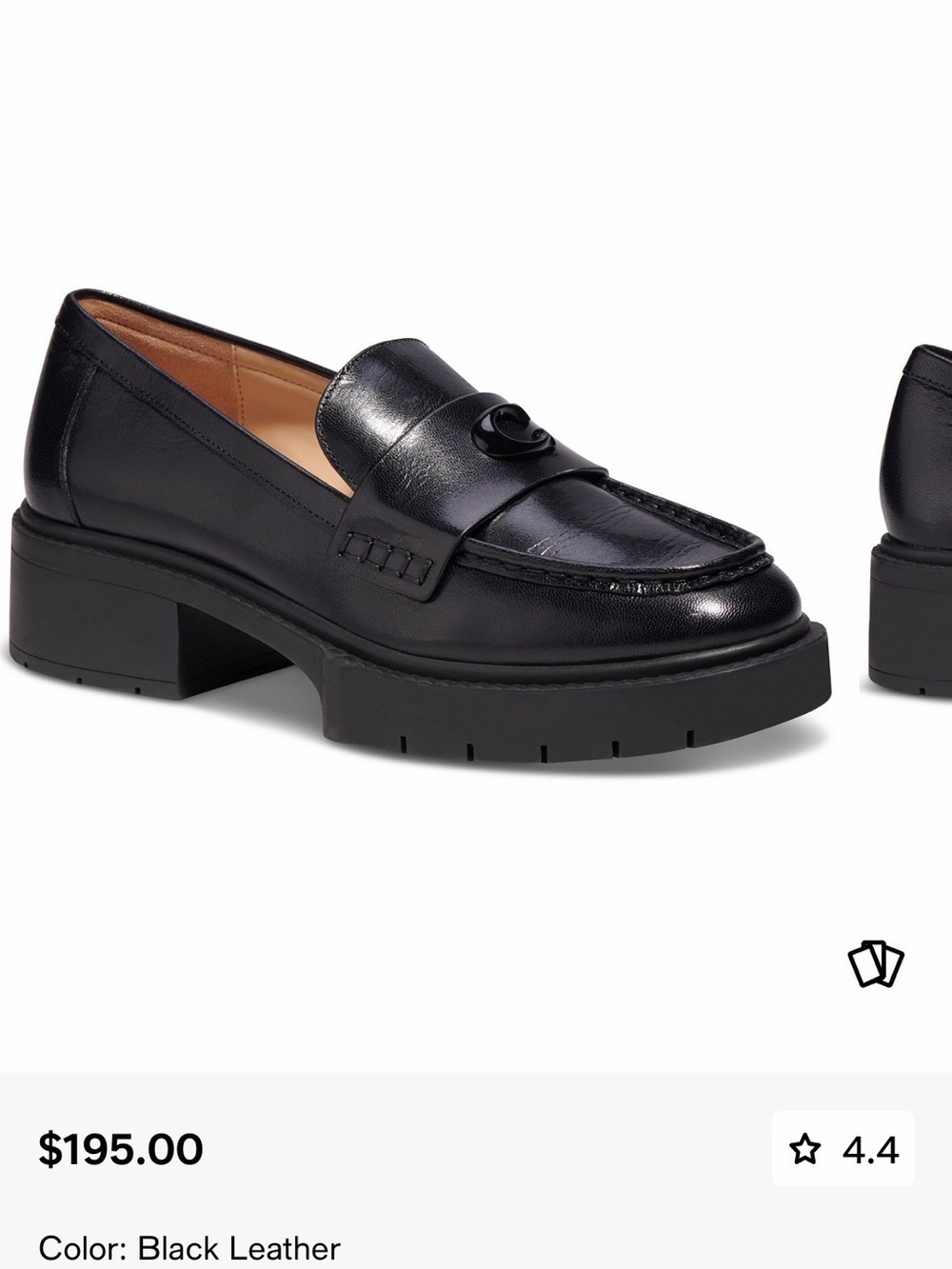 Coach Black Leather Lug Sole Penny Loafer